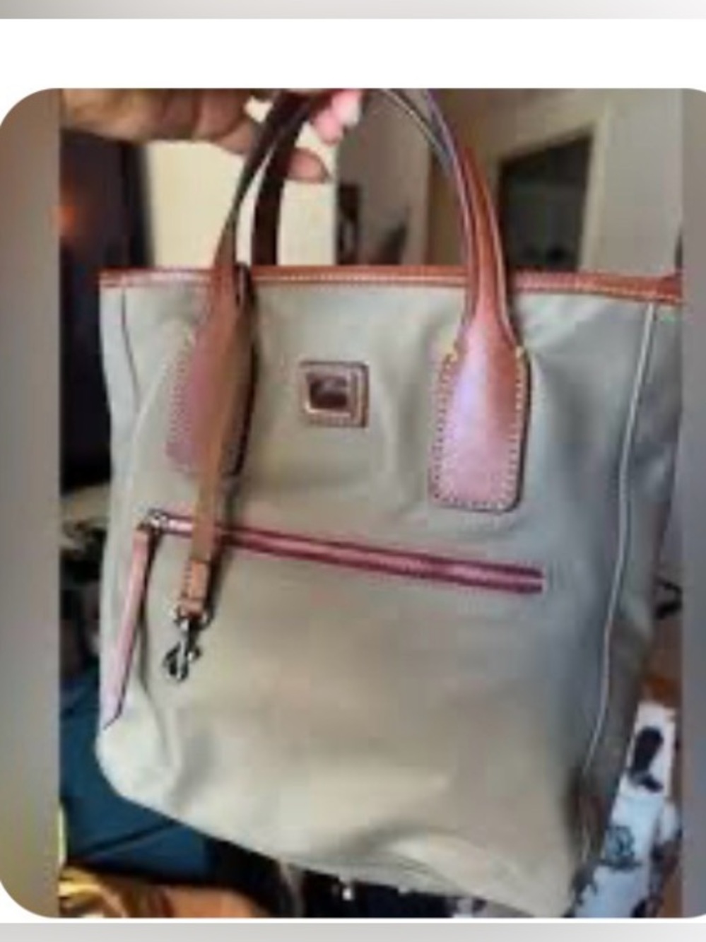 Dooney & Bourke Beige Brown Satchel Top Handle Crossbody Zip Gold Hardware.